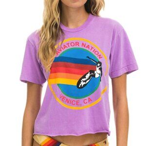 Aviator Nation Boyfriend Tee, Neon Purple, Small, EUC